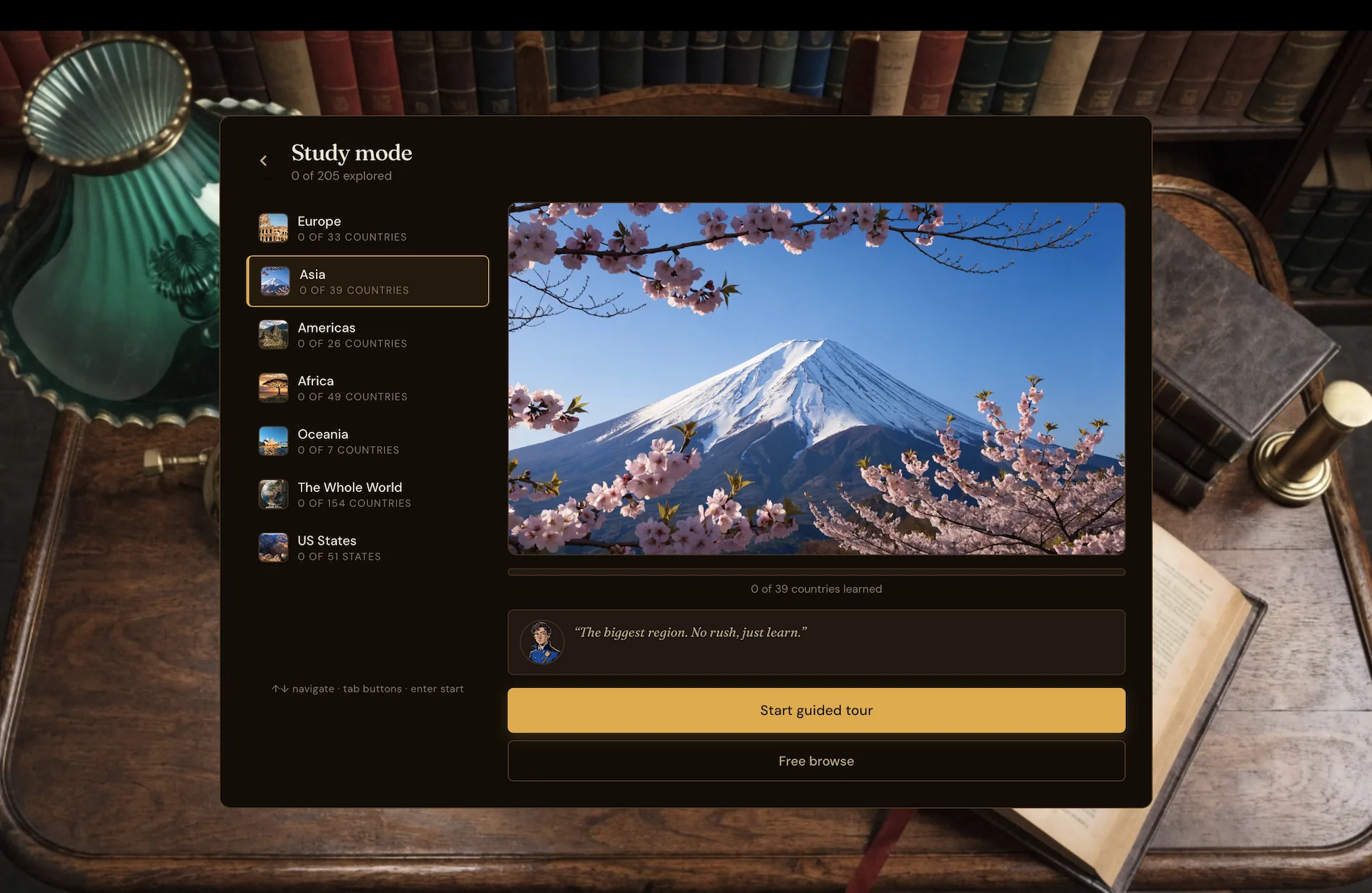 Study Mode Asia region with Mt. Fuji