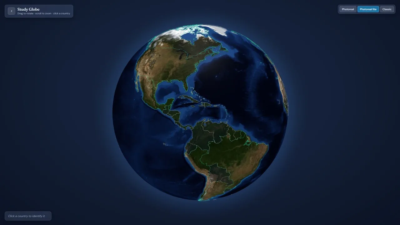 Study Globe showing an interactive photoreal 3D Earth
